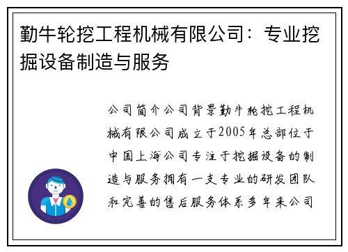 勤牛轮挖工程机械有限公司：专业挖掘设备制造与服务
