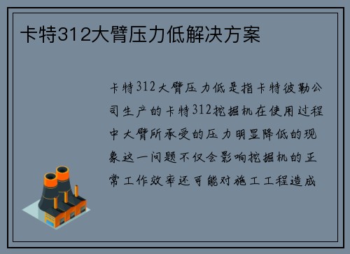 卡特312大臂压力低解决方案