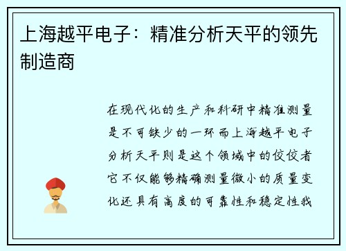 上海越平电子：精准分析天平的领先制造商